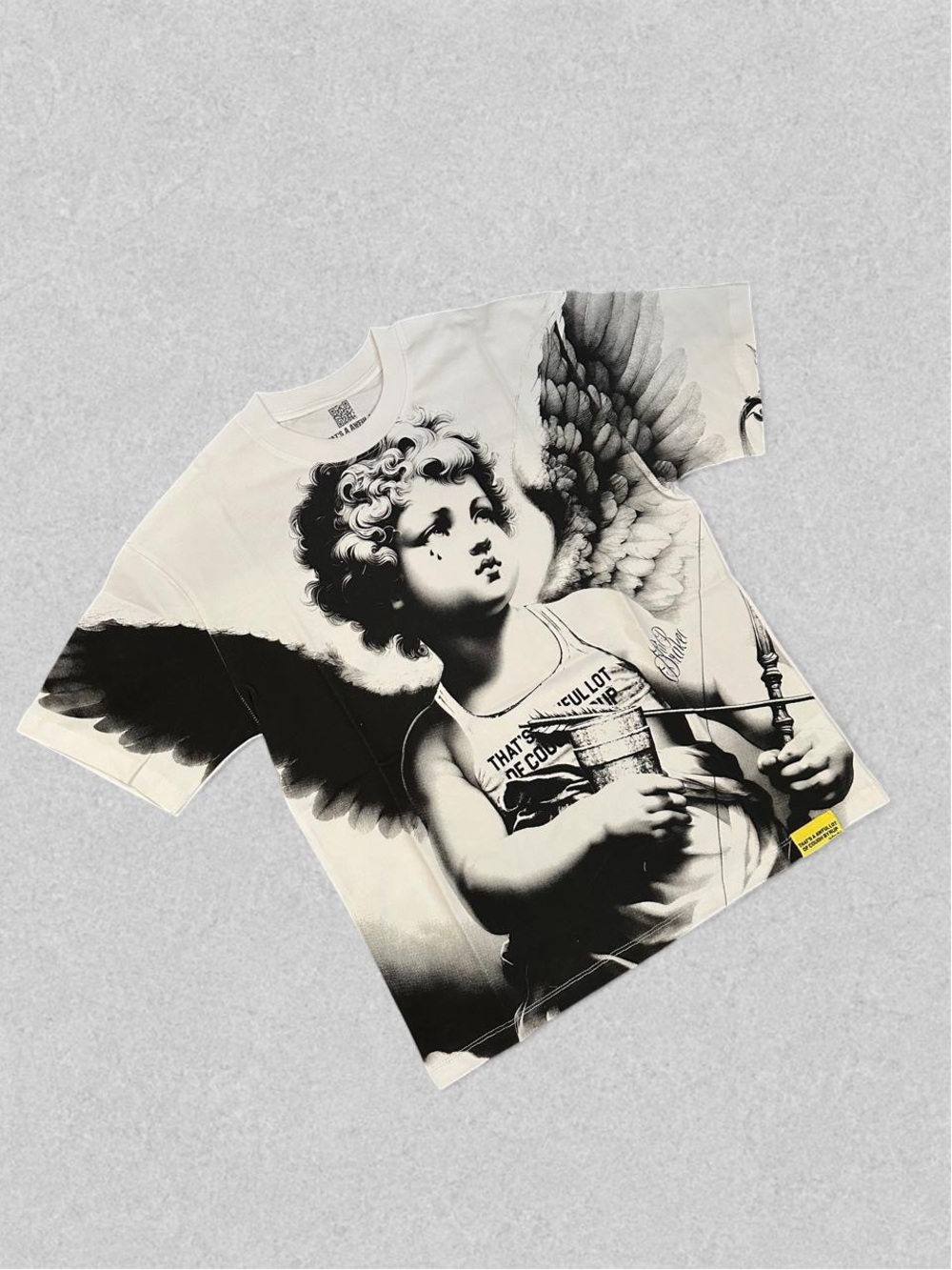 Unbranded Cream & Black Angel Graphic Short Sleeve Tee
